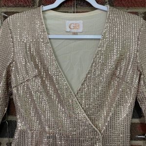 NWT Gianni Bini GB Gold Sequin Wrap Dress Women’s Size S